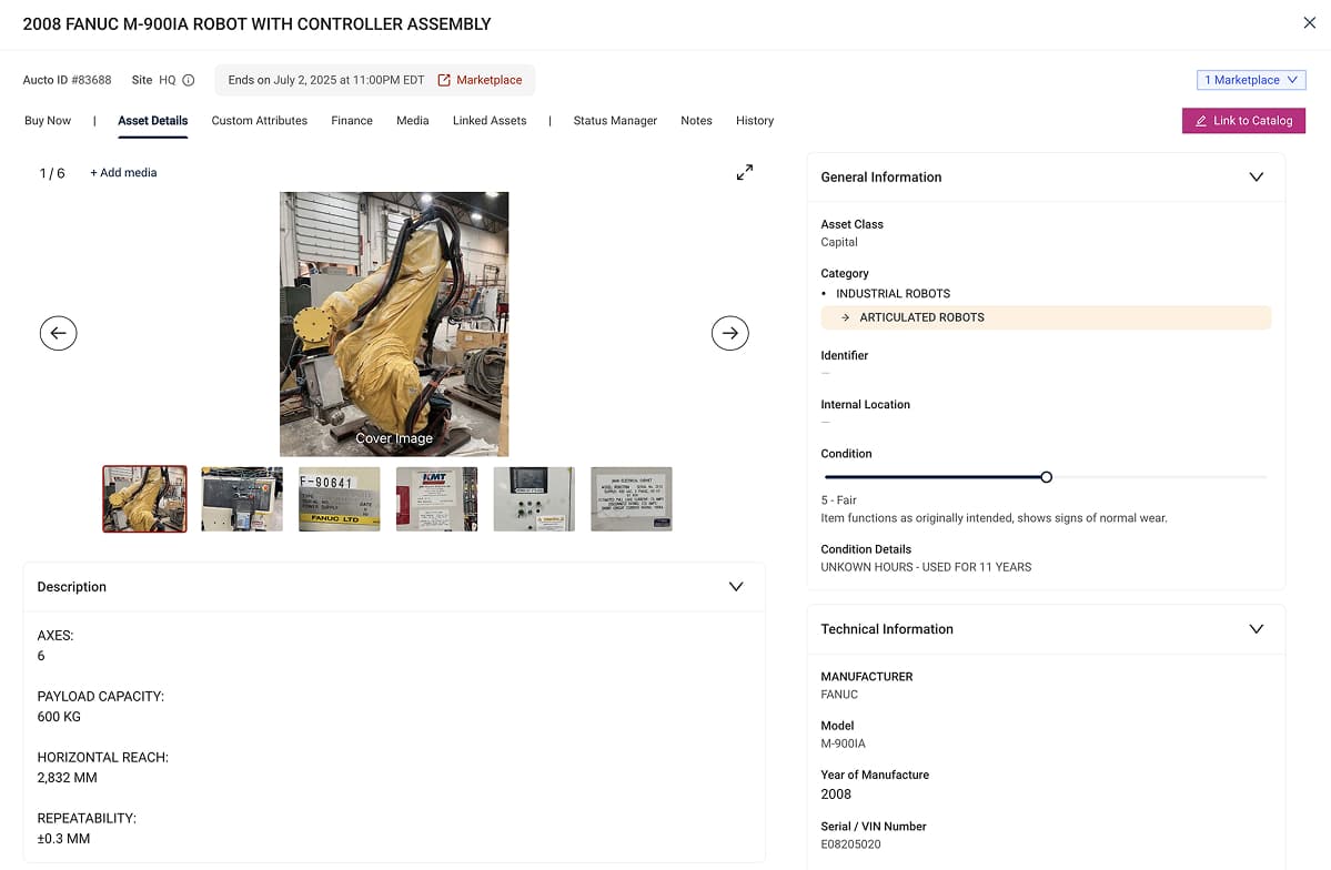 Fanuc robot with controller asset information