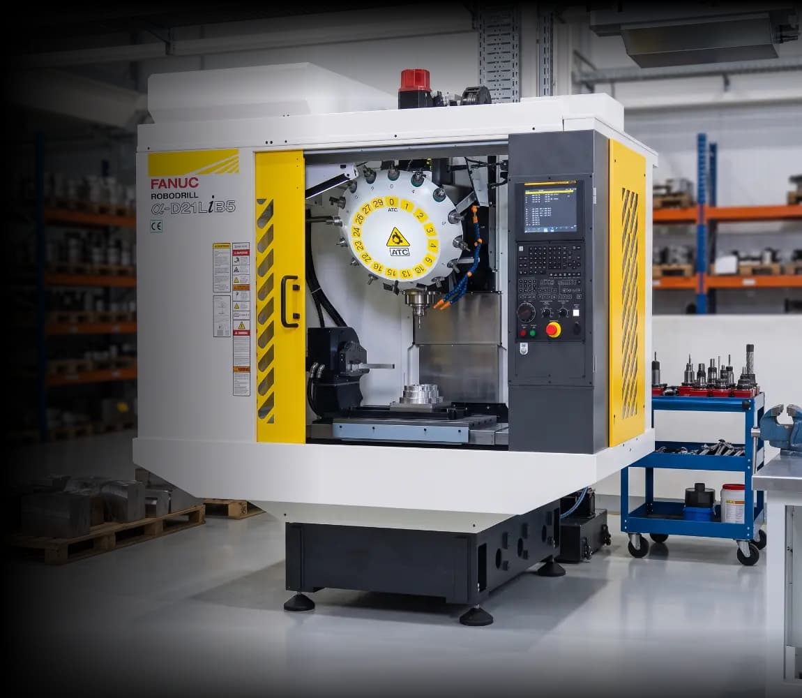 FANUC ROBODRILL CNC machining center on a machine shop floor